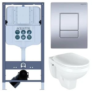 Комплект инсталляции Aquatek Pneumo N 49 с унитазом тип ободка закрытый Rosa Рио клавиша Aquatek Pnn-0000003 серая