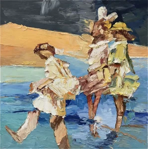 Картина на холсте 100х100 см "Дети на пляже" EVENHOME КАРТИНЫ МАСЛОМ 129996 Бежевый;голубой;синий;разноцветный