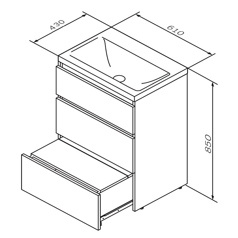 M91FSX0602GM База под раковину напольная 60 см 3 ящика графит матовый AM.PM Gem S  - Вид №7