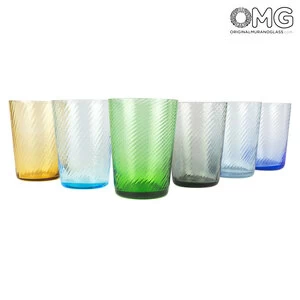 2758 ORIGINALMURANOGLASS Набор высоких стаканов с витыми гранями - Original Murano Glass OMG 8 см