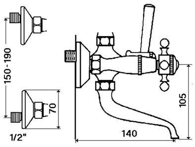 rvb Смеситель для ванны настенный с ручным душем на 2 отверстия 1920-1921 1921.--.67 - Вид №2