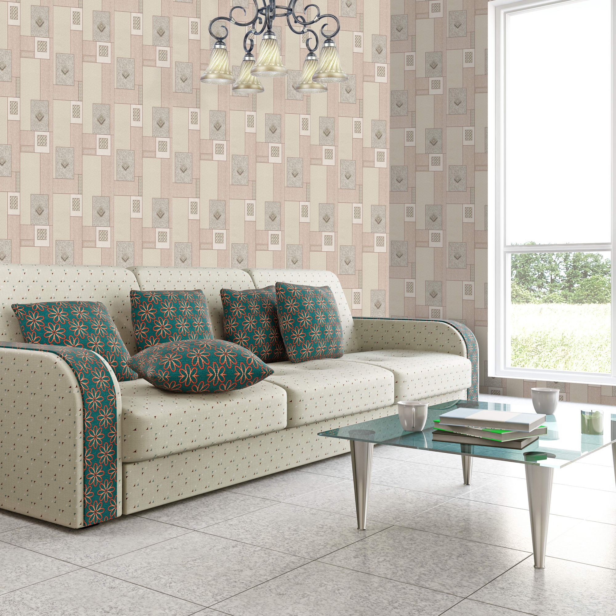 82399689 Обои виниловые бежевые 0.53 м 0209-1 Плитка Santreyd  - Вид №3