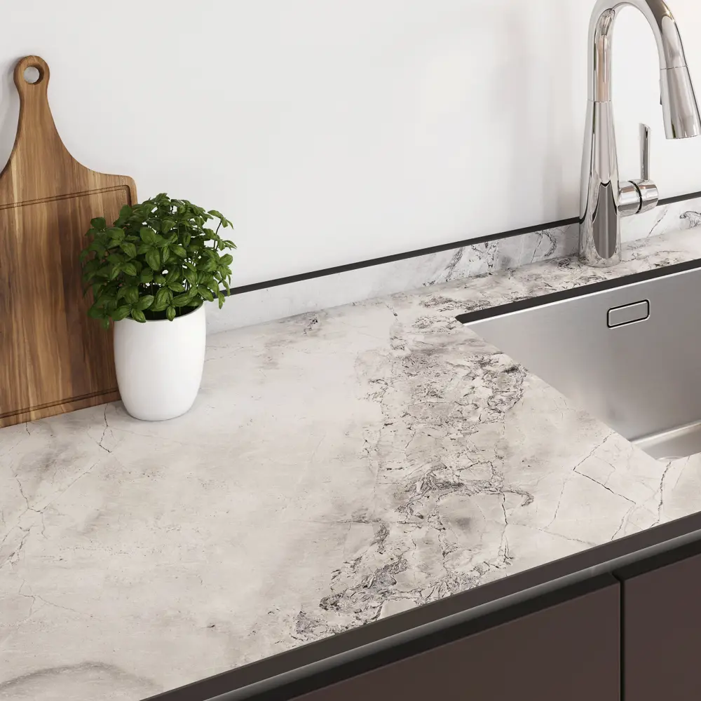 Столешница кухонная Slotex серии Кристалл 300x60x1.6 см HPL-пластик цвет серо-белый STLM-2034654 - Вид №6