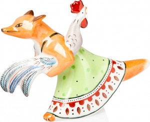 10617350 Мануфактуры Гарднеръ в Вербилках Скульптура 11см "Лиса с петухом" Фарфор, Керамика