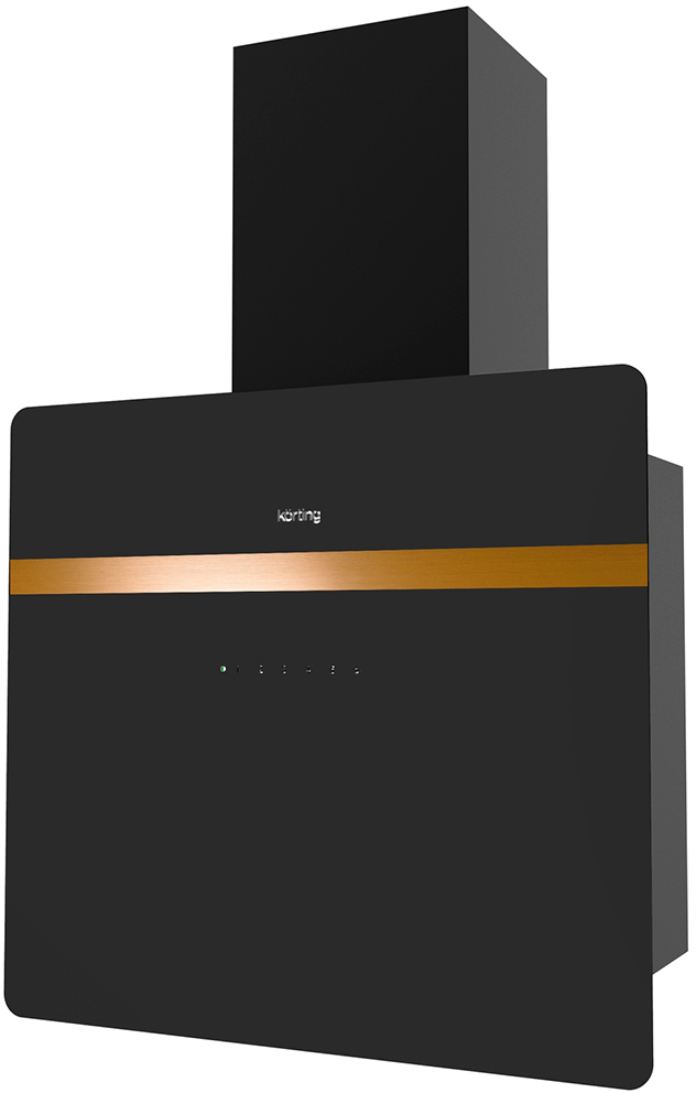 KHC 69131 GCN Вытяжки / ширина 60 см, вертикального типа, электронное сенсорное управление touch, 5 режимов, 950 м3/ч., таймер, пульт ду, алюминиевые жировые фильтры, led освещения, черное стекло + медь Korting Santreyd 