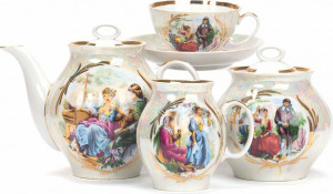 10631334 Дулевский фарфор Сервиз чайный 6/15 "Белый лебедь" "Прогулка в усадьбе " Фарфор