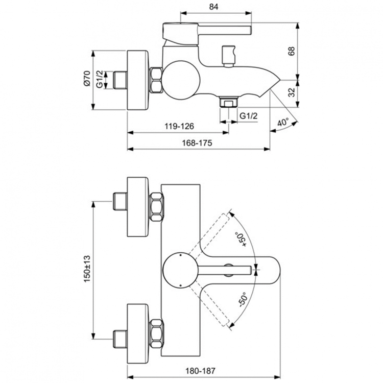 BC199U4 Смеситель для ванны с душем Ideal Standard CERALINE - Вид №3