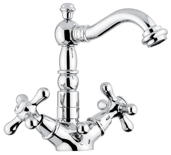 12615BC Смеситель Deco Old 12615 с донным клапаном для раковины, цвет белый-хром EMMEVI Decò old