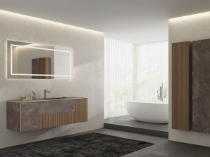 Деревянный подвесной умывальник со встроенным умывальником