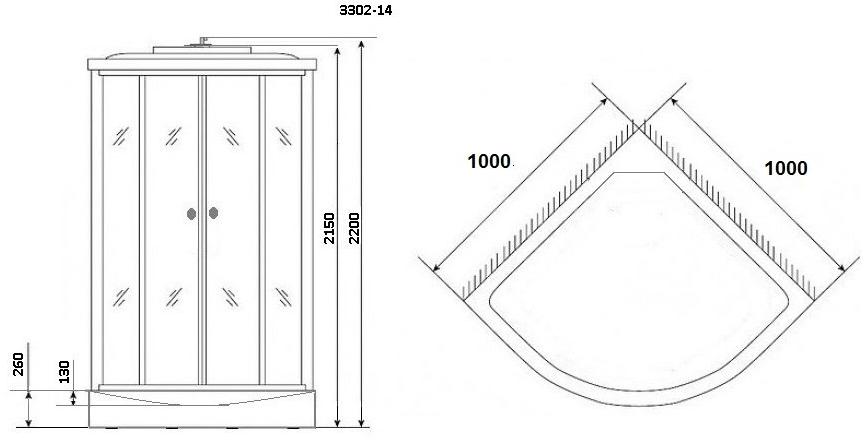 Душевая кабина NG- 3302-14 (1000х1000х2150) низкий поддон(26см) стекло МАТОВОЕ Niagara Classic 33021424 - Вид №1