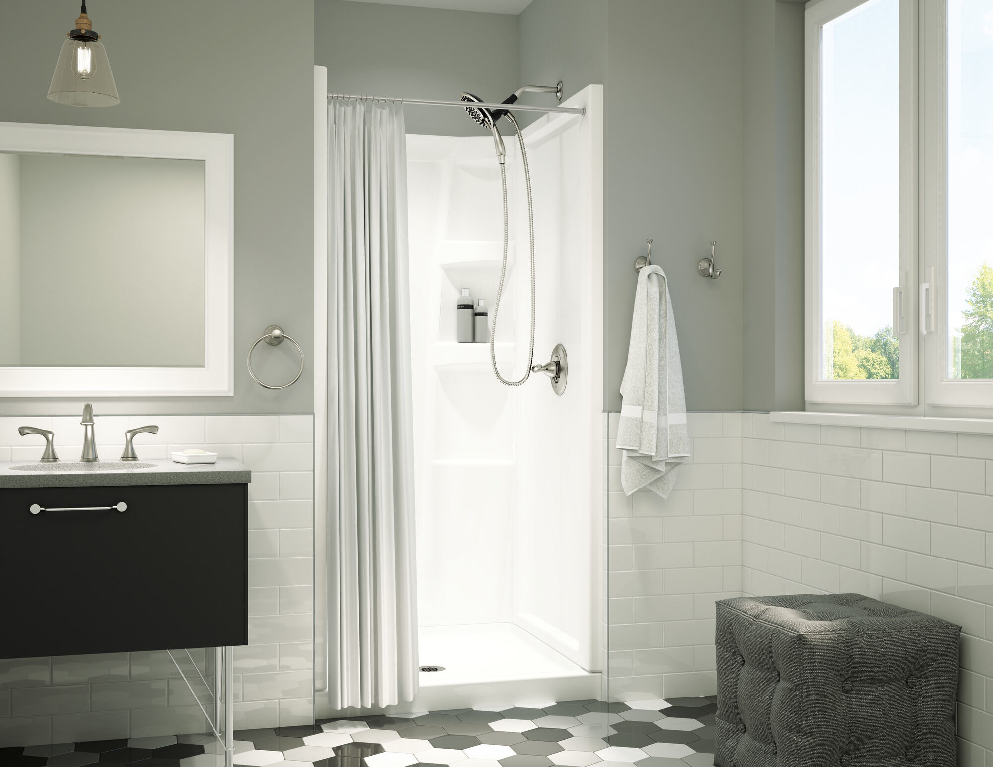 ProCrylic 36 дюймов x 36 дюймов. Душевой поддон Центральный слив Delta Faucet B78513-3636-WH - Вид №4