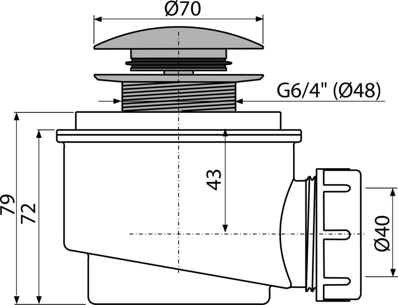 Сифон для душевого поддона CLICK/CLACK, металл ALCAPLAST A465C50 - Вид №1