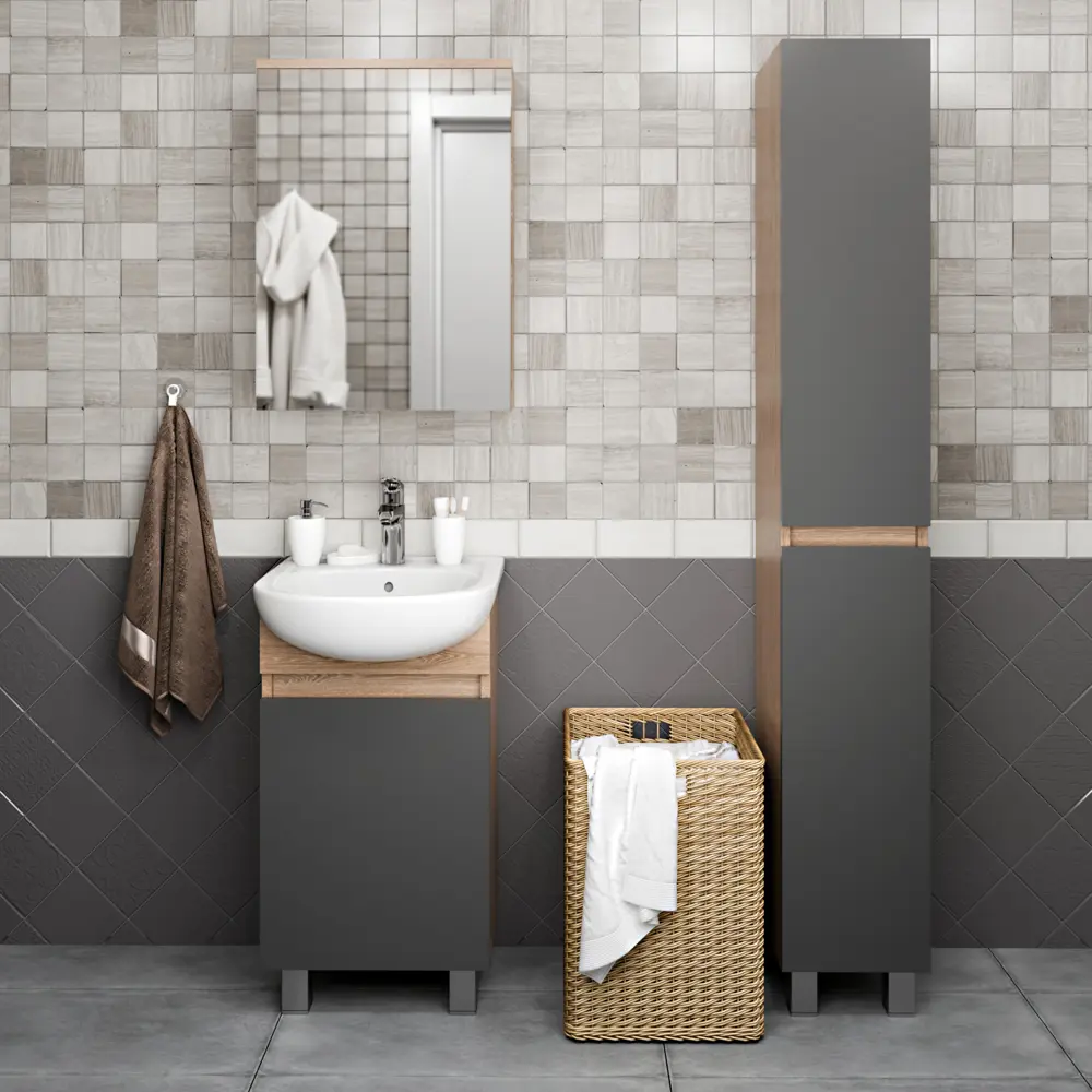 Тумба Santreyd Лайн для ванной под раковину 42 см, серый 89123917 Соло STLM-0078642 - Вид №3