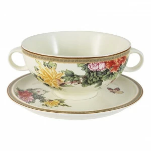 Чашка суповая керамическая на блюдце белая с рисунком "Японский сад" IMARI ЯПОНСКИЙ САД 00-3947058 Белый