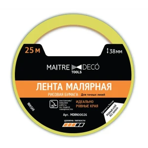 Лента малярная Maitre Deco Tools Washi 38 мм х 25 м цвет желтый