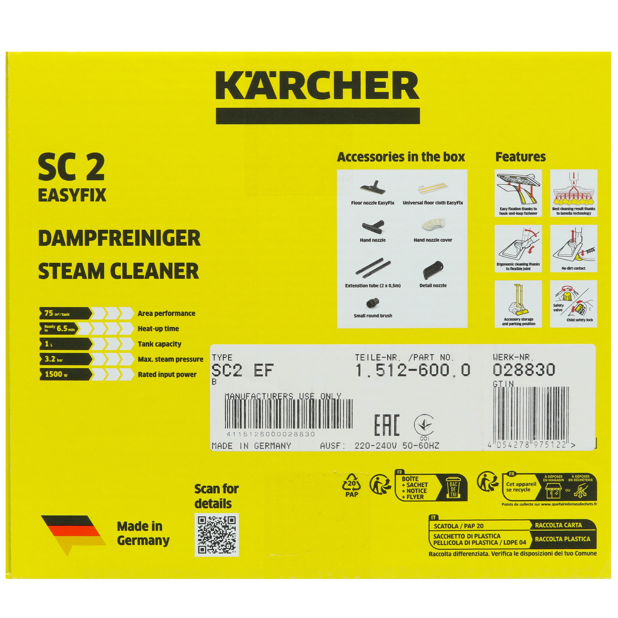 9067398 Пароочиститель Karcher SC 2 EasyFix белый STDN-0140862 - Вид №13