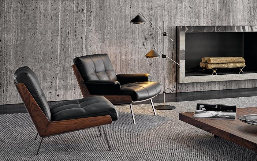 Minotti Кожаное кресло с деревянным корпусом, оснащенное подлокотниками Daiki sun-id-1428707 - Вид №2
