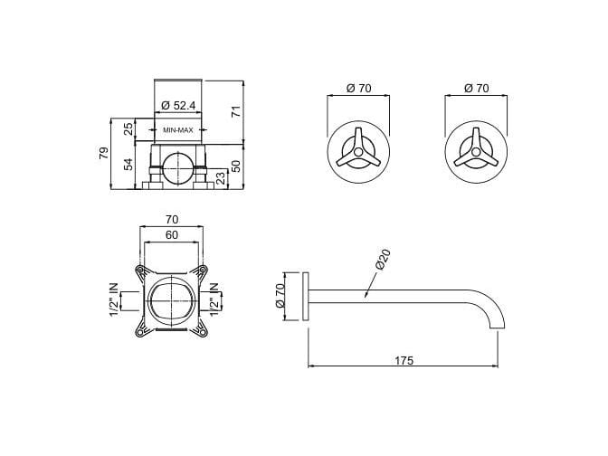 Настенный смеситель для раковины с 3 отверстиями QD Magistro Lab Tomeo ARCH-00076781 - Вид №2