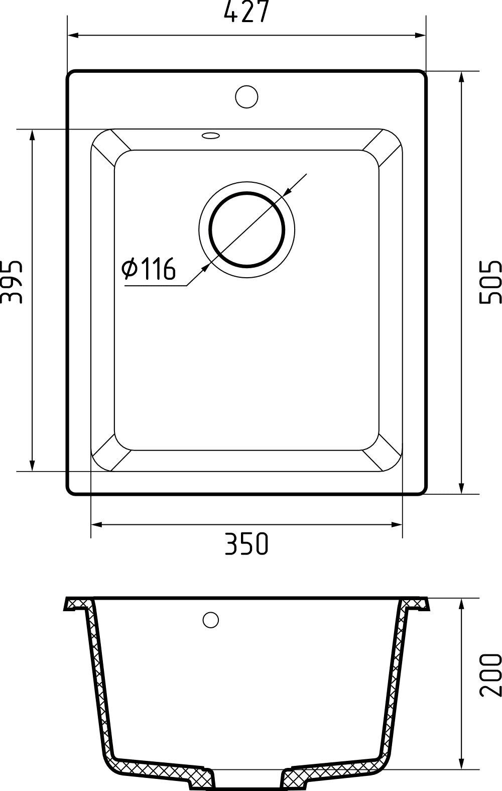 Кухонная мойка Искусственный камень PRACTIK S107 GranFest P-505-S107 - Вид №1