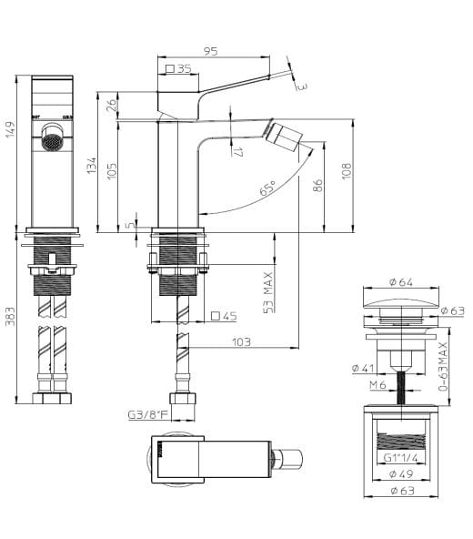 Смеситель для биде из хромированной латуни Bossini Aki ARCH-00051693 - Вид №2