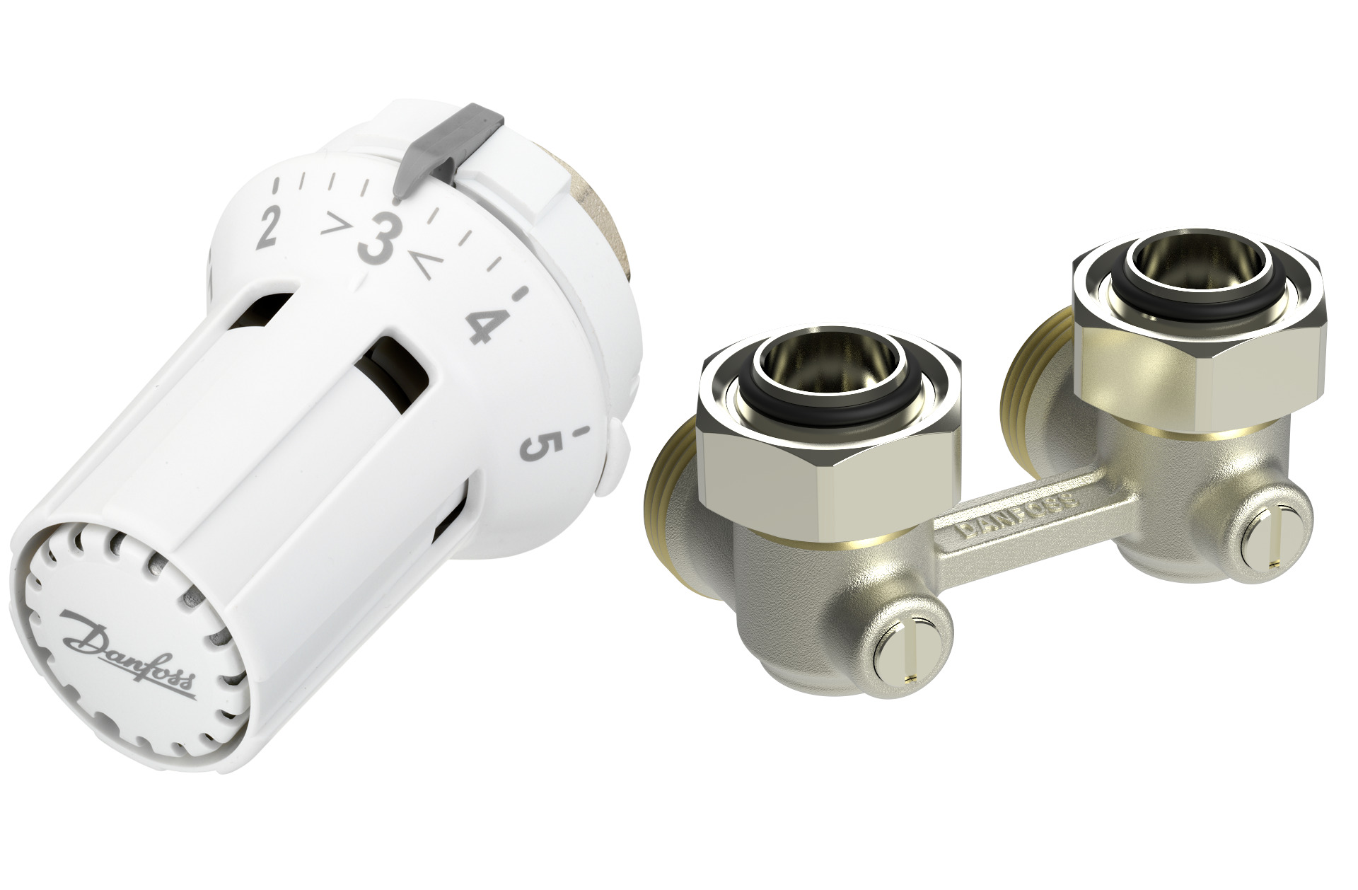 Danfoss Комплект RLV-KB/RTRW-K для радиаторов с нижним подключением (М30 х 1,5) RLV-KB 20 + RTRW-K, 3/4 Прямой 013G7233  - Вид №1