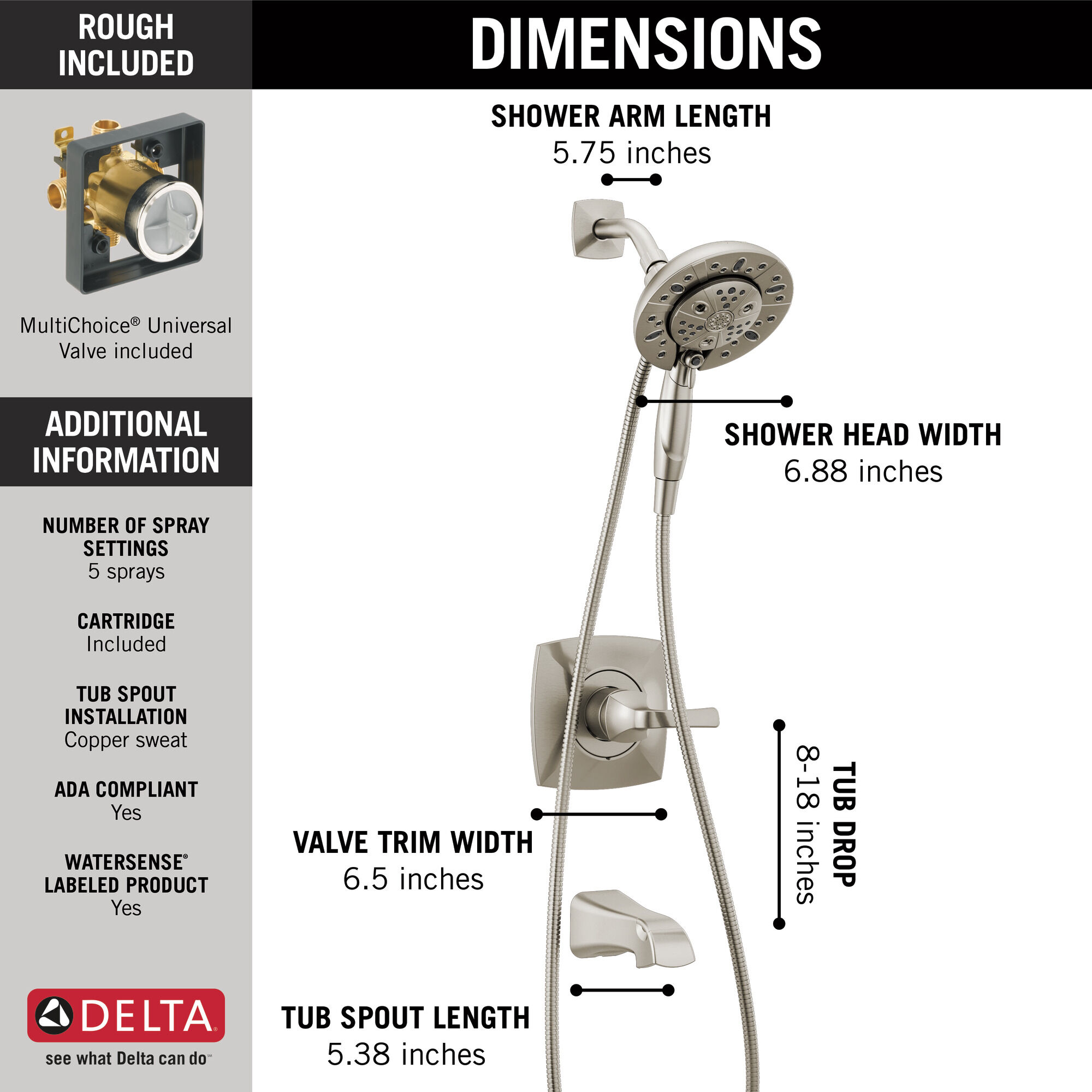 Монитор (R) для ванны и душа серии 14 с душем In2ition (R) - два в одном Delta Faucet 144789-SP-I - Вид №11