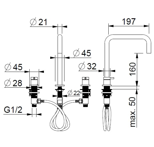 Смеситель для раковины с 3 отверстиями из нержавеющей стали BEAMTECH Timeless ARCH-00043201 - Вид №2