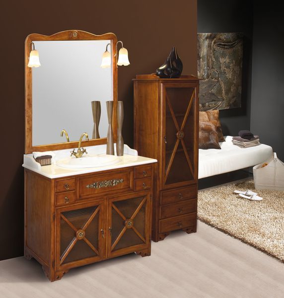 Alba-95/деревенский стиль Taberner, Alba 95 см: зеркало, 2 свет., тумба, мрамор. столешница, кер. раковина, цвет дерев. стиль Santreyd 