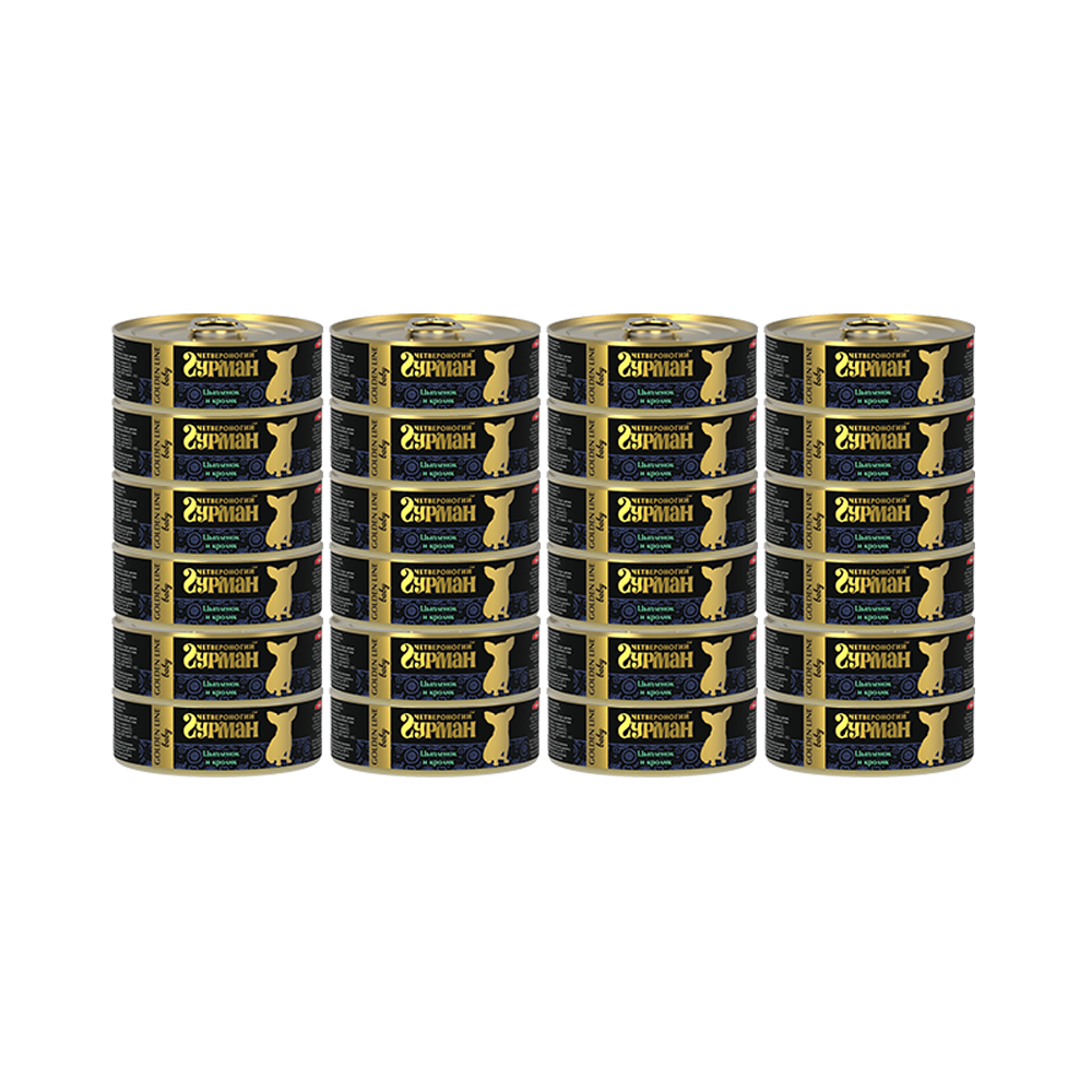 ПР0024819*24 Корм для щенков Цыпленок, кролик в желе конс.100г (упаковка - 24 шт) ЧЕТВЕРОНОГИЙ ГУРМАН 