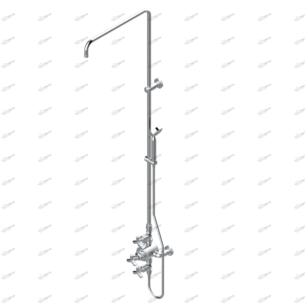 G8A-64TRCD Смеситель термостатический для душа встраиваемый в стену / перекрывающие краны / открытая душевая колонна / душ "телефон", шланг и настенные рожки для лейки - межцентровое расстояние 150 мм. (без верхней лейки) Thg-paris Les Ondes Хром G8A 64TRCD  A02 CAT.A