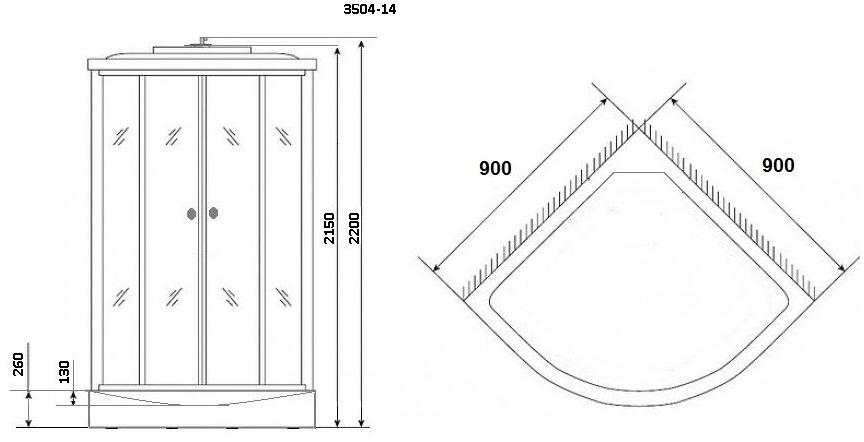 Душевая кабина NG- 3504-14BLACK (900х900х2150) низкий поддон(26см) стекло МОЗАИКА Niagara ECO - Вид №2