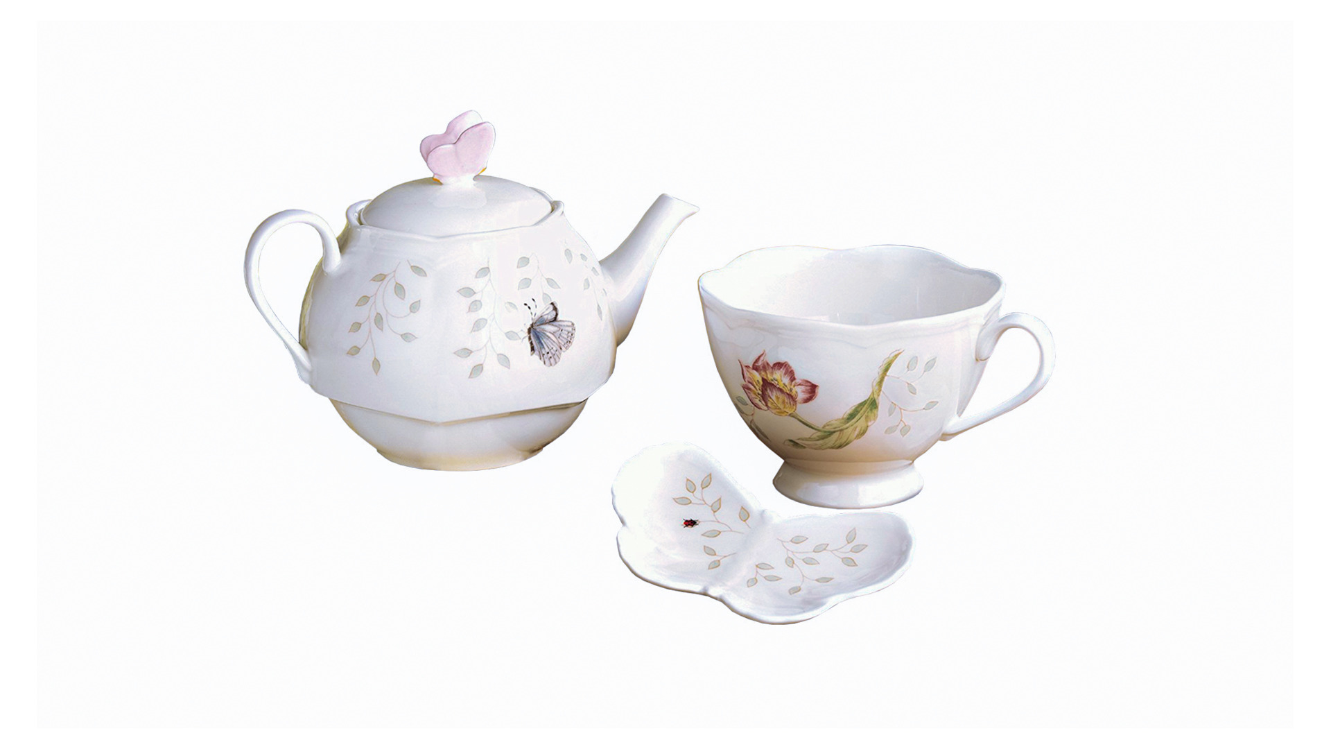 10546691 Lenox Сервиз чайный "Эгоист.Бабочки на лугу" на 1 персону 3 предмета Фарфор  - Вид №1