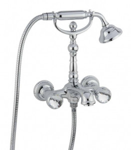 98011VSWOR Смеситель The One для ванны. Металлические ручки + большие прозрачные кристаллы, цвет золото