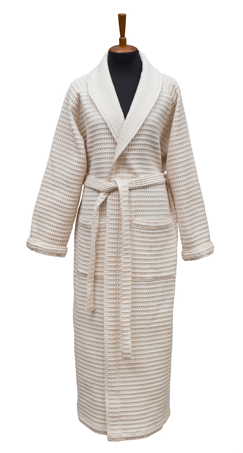 LEI_2000_70_LONG_M Халат длинный , сливочный, размер М, 100% хлопок пике LEITNER Santreyd 