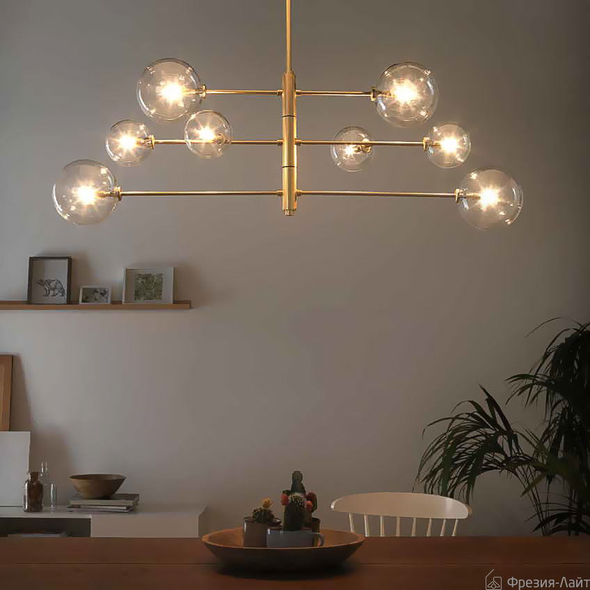 Aromas ATOM C1214/8 brass/clear glass люстра подвесная 111271