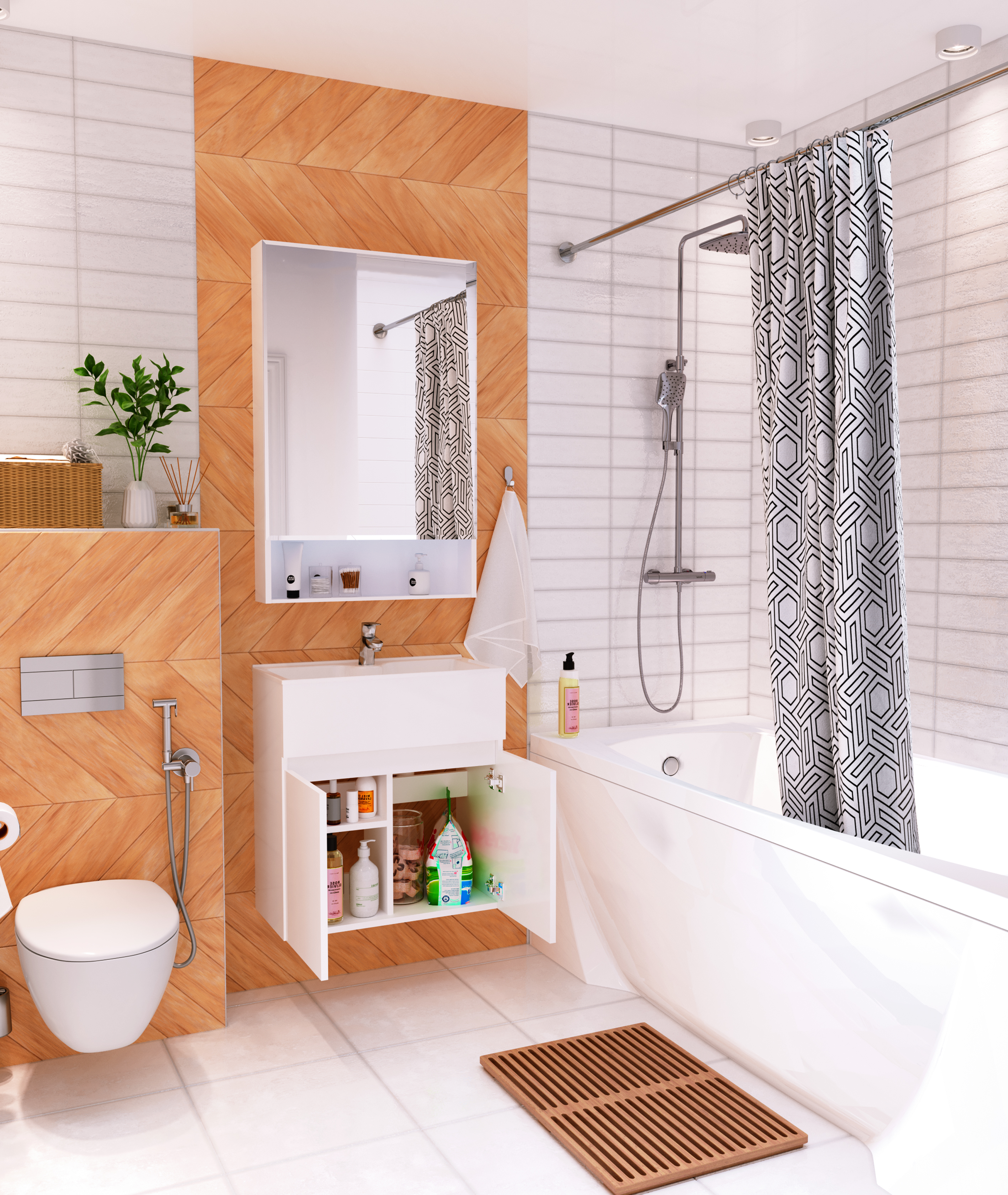 У75328 Тумба с раковиной Mira 60П 2д. Белый глянец 1 Marka MIRA - Вид №1