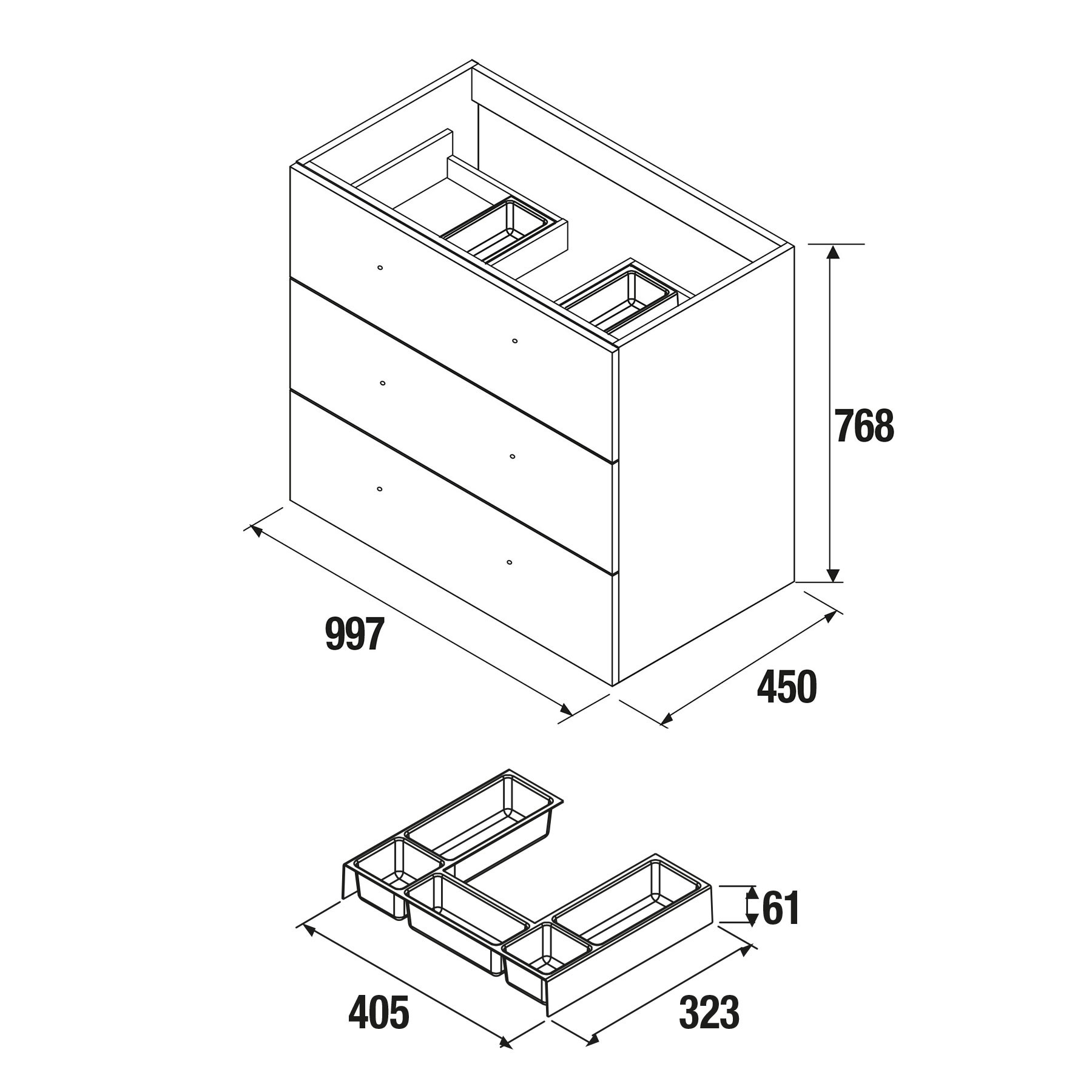 23235 SALGAR Мебель для умывальника FUSSION CHROME 1000 3 ящика GLOSS GREY 997 x 868 x 450 мм Глянцевый серый - Вид №2