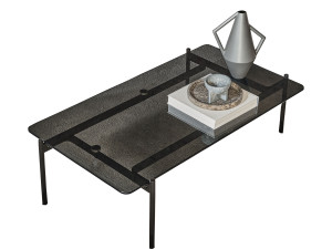 Низкий прямоугольный журнальный столик из стали и хрусталя