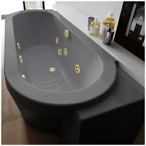 Ванна Gruppo treesse Playa V8187-SX-SEZ серая с золотой фурнитурой и гидромассажем овальная угловая пристенная левая