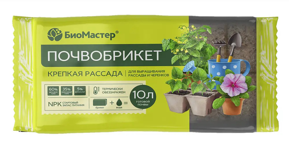 БИОМАСТЕР Почвобрикет «Крепкая рассада» — готовый грунт для овощей и цветов 82499792