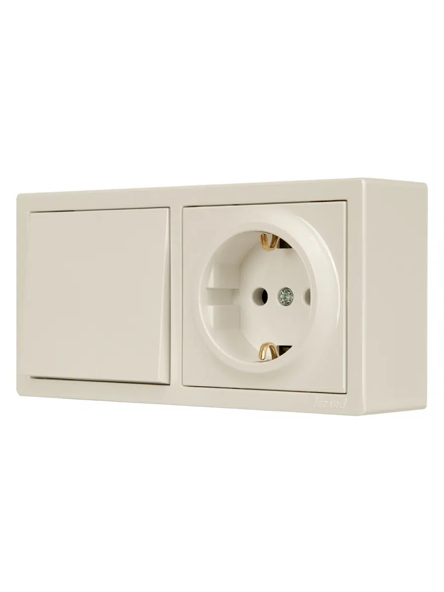 LETO Выключатель и розетка с/з, крем горизонталь LEZARD 752-0300-170BAP - Вид №3
