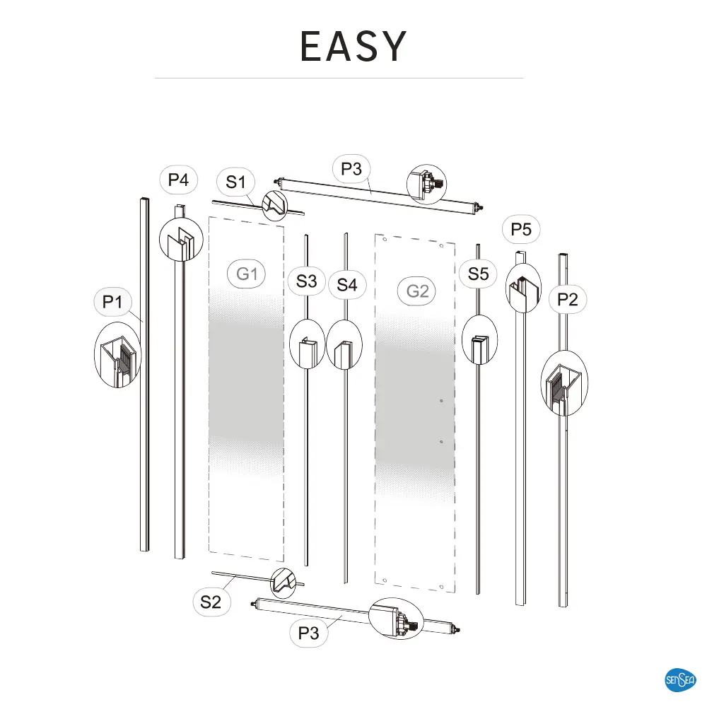 Комплект стекол для раздвижной душевой двери Sensea Easy 140 см стекло с шелкографией, цвет профиля на выбор 83631069 STLM-2109176 - Вид №24