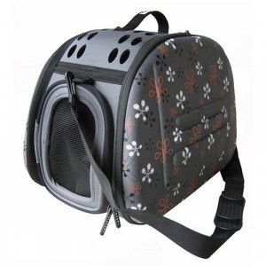 ПР0029122 Складная сумка-переноска для собак и кошек до 6 килограммов серая в цветочек Ibiyaya