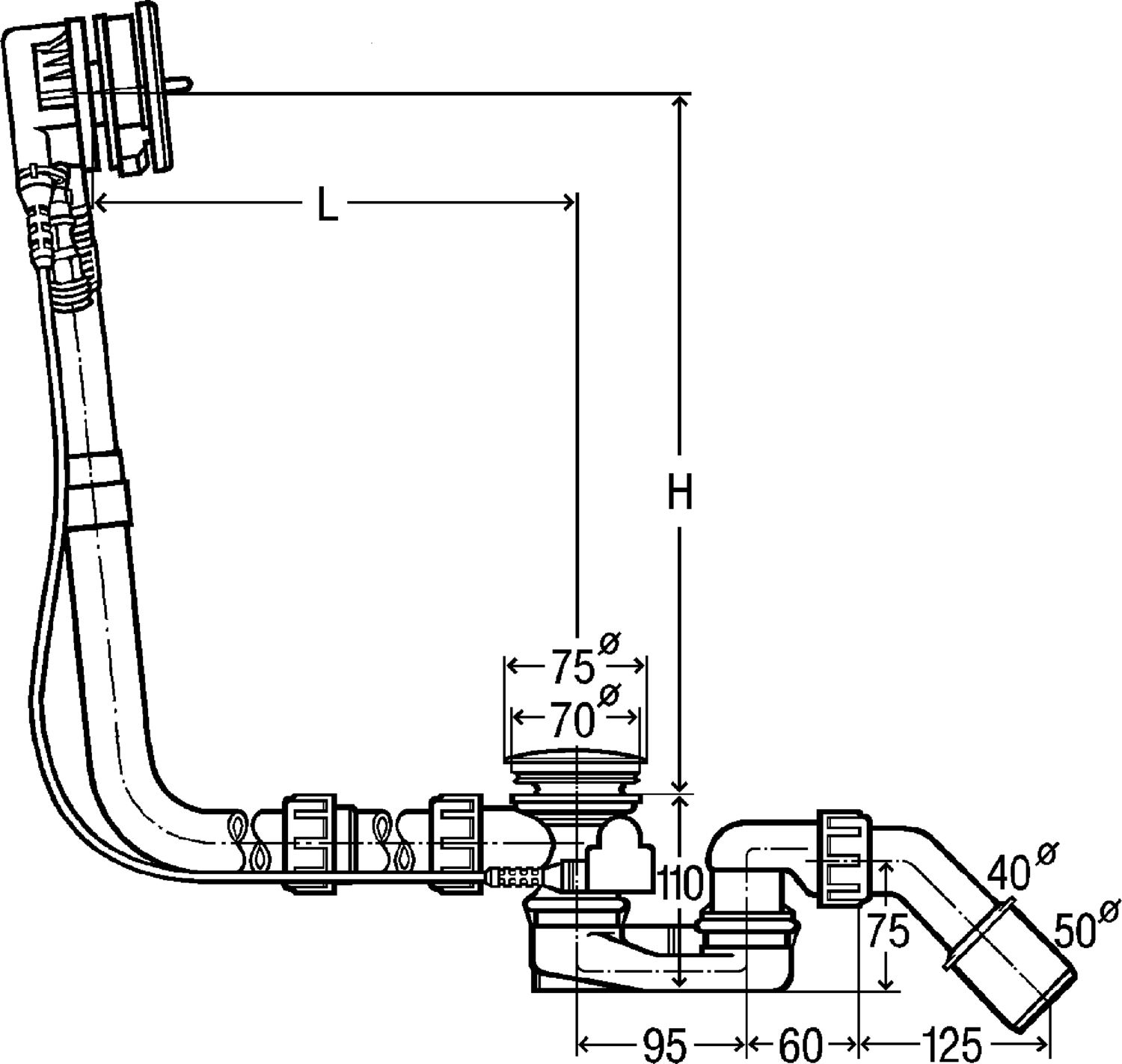 Канализационная арматура  Сифоны для ванн и душевых поддонов  Multiplex Trio VIEGA 727 727 Модель 6161.71 Santreyd  - Вид №2