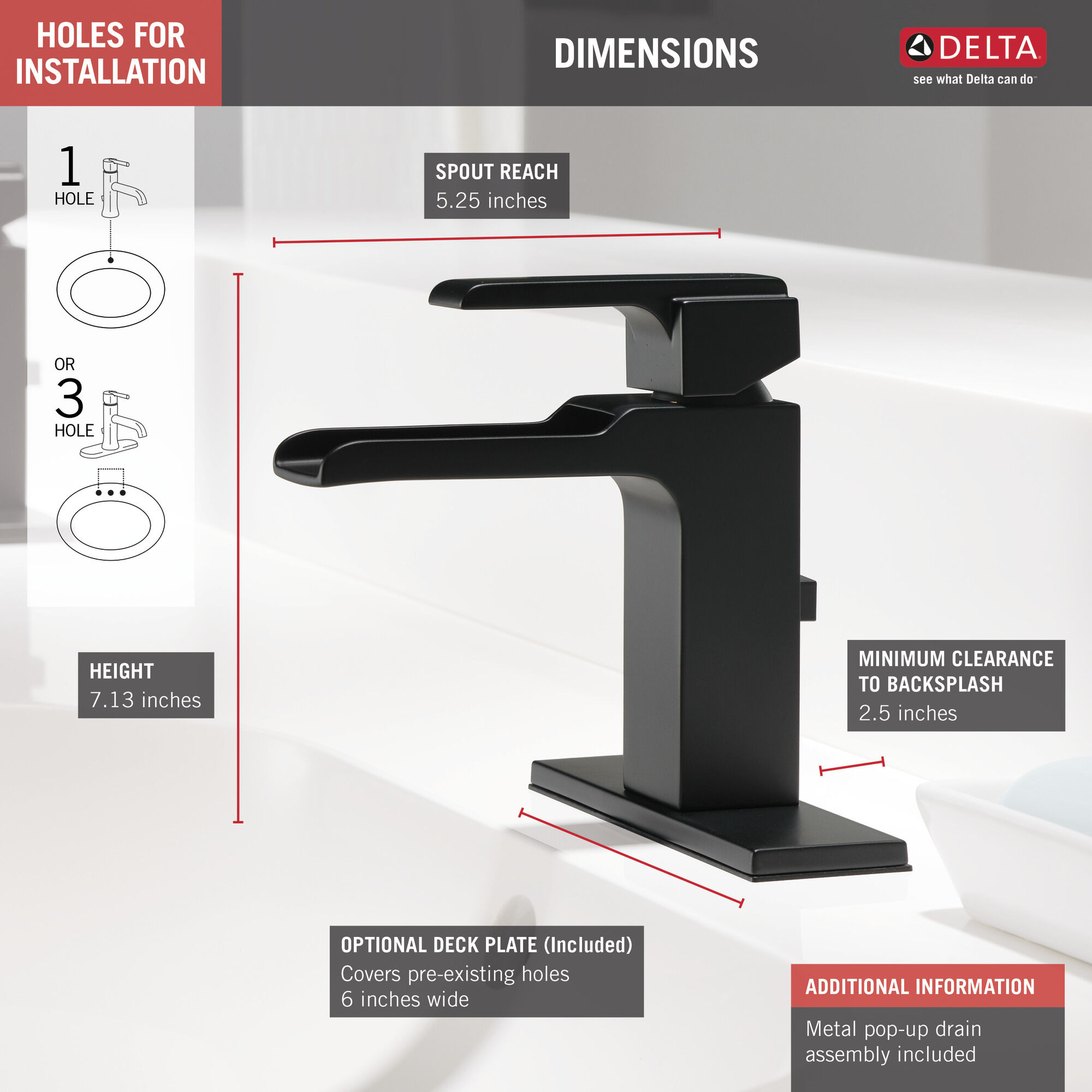 568LF-BLMPU Смеситель для ванной комнаты с одной ручкой Delta Faucet Ara Матовый черный - Вид №1