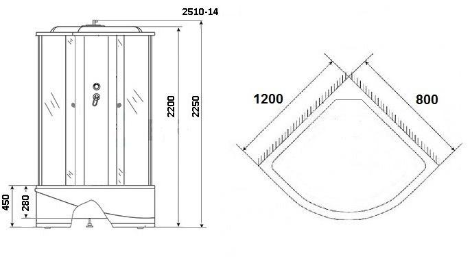 Душевая кабина NG- 2510-14R (1200х800х2150) высокий поддон(45см) стекло ТОНИРОВАННОЕ Niagara Classic 25101434R - Вид №1