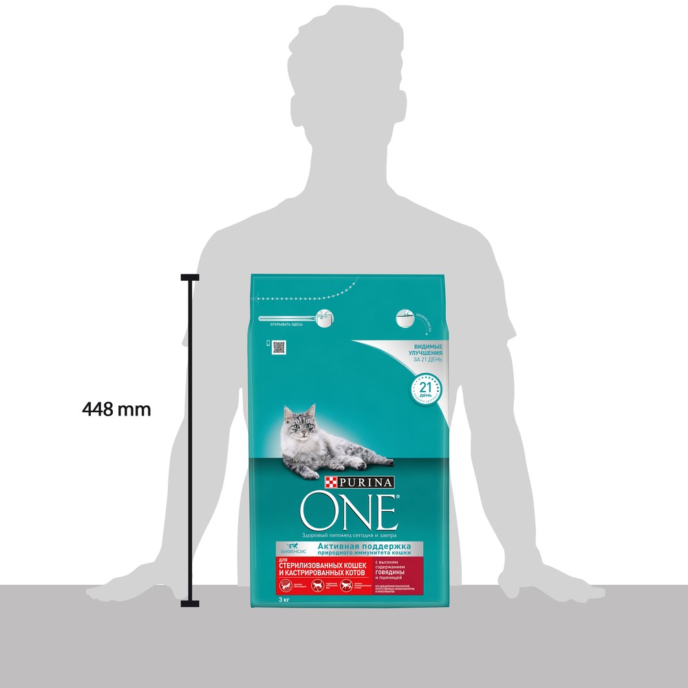 ПР0059655 Корм для кошек для стерилизованных, говядина, пшеница сух. 3кг ONE  - Вид №11
