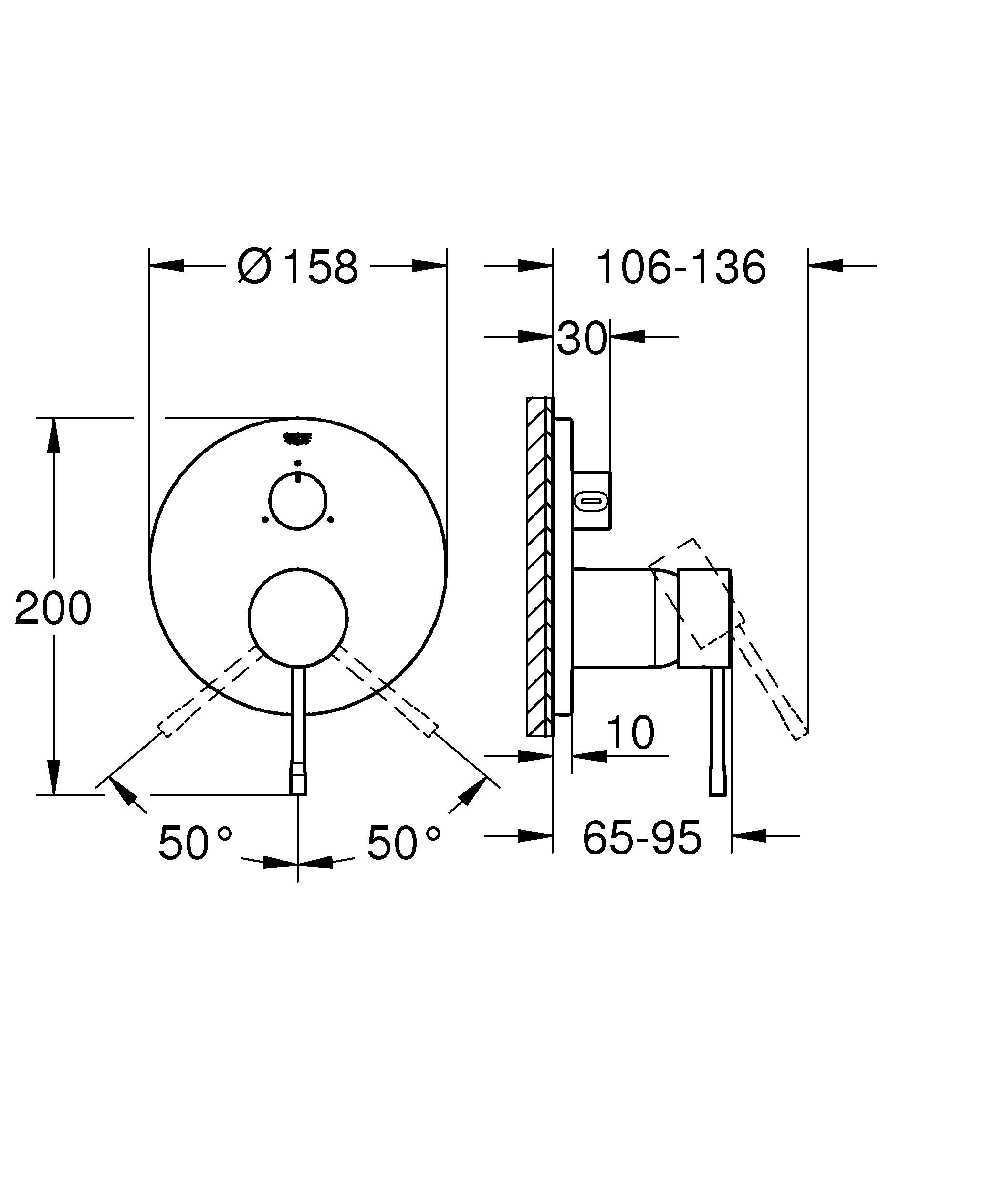 Внешняя часть смесителя для ванны GROHE Essence с переключателем на 3 положения, хром (24092001) - Вид №1