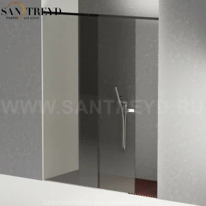 Душевое ограждение FLAT D подрезаемое, стеклянная нишевая с подвижной дверью дымчатая перегородка с поддоном из красного дуба. Размеры: длина от 118,2 до 180 см