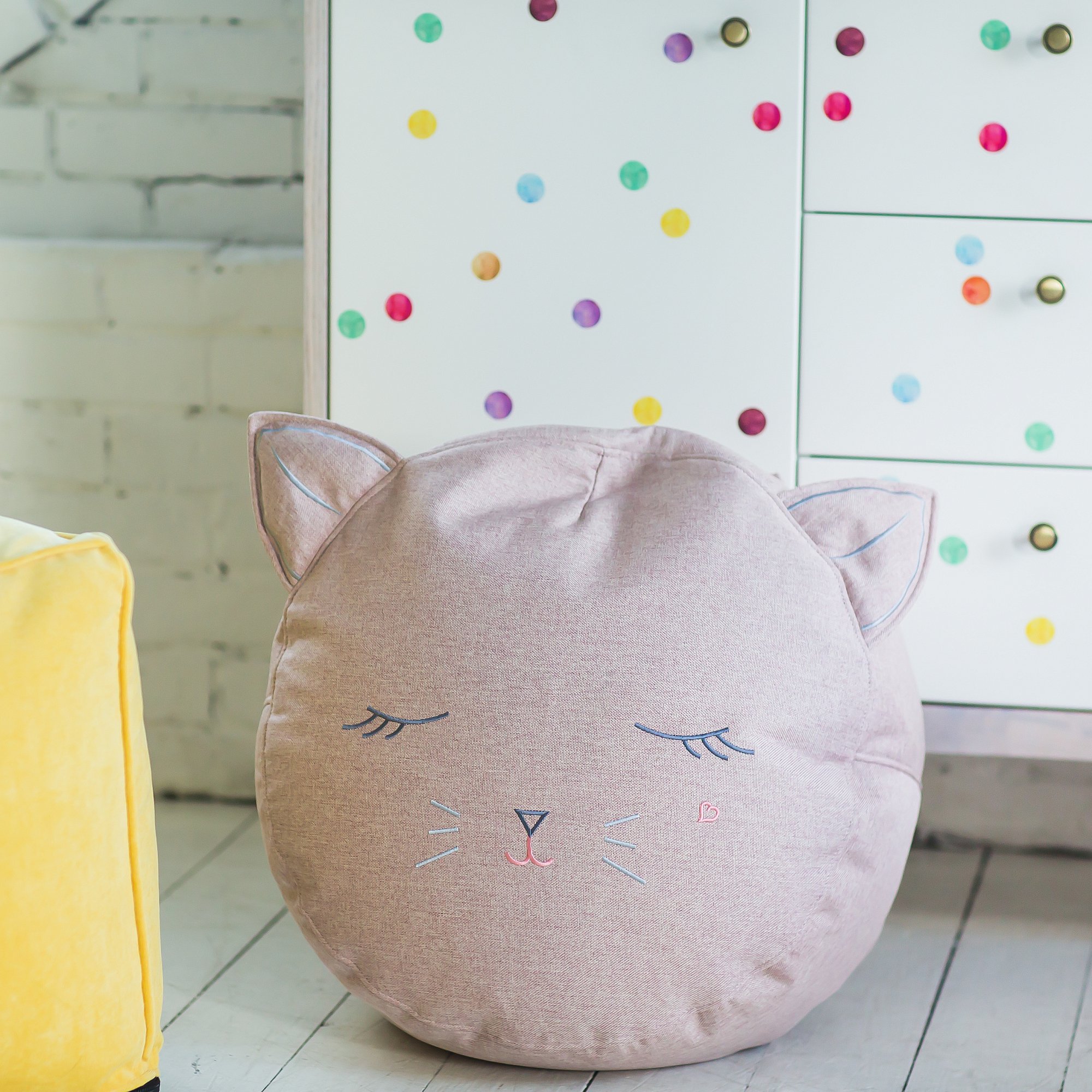 Пуфик-котик детский с вышивкой рогожка серый Kiton 5 МАСТЕРСКАЯ КРЕСЛО  335308 Серый Santreyd  - Вид №3